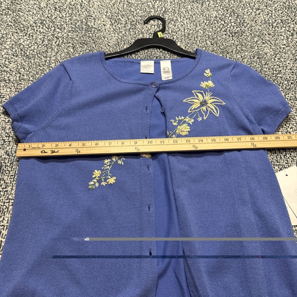 Emma James Petite XL Cardigan Blue Embroidered Short Sleeve - Picture 9 of 11